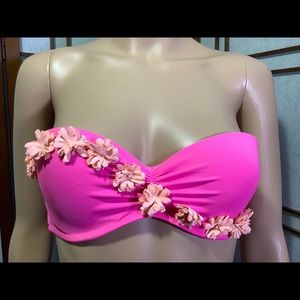 Victoria’s Secret Bikini Top Floral Trim Pink 34 C